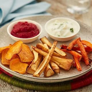 Roasted Veggies with Beetroot & Cucumber Dips